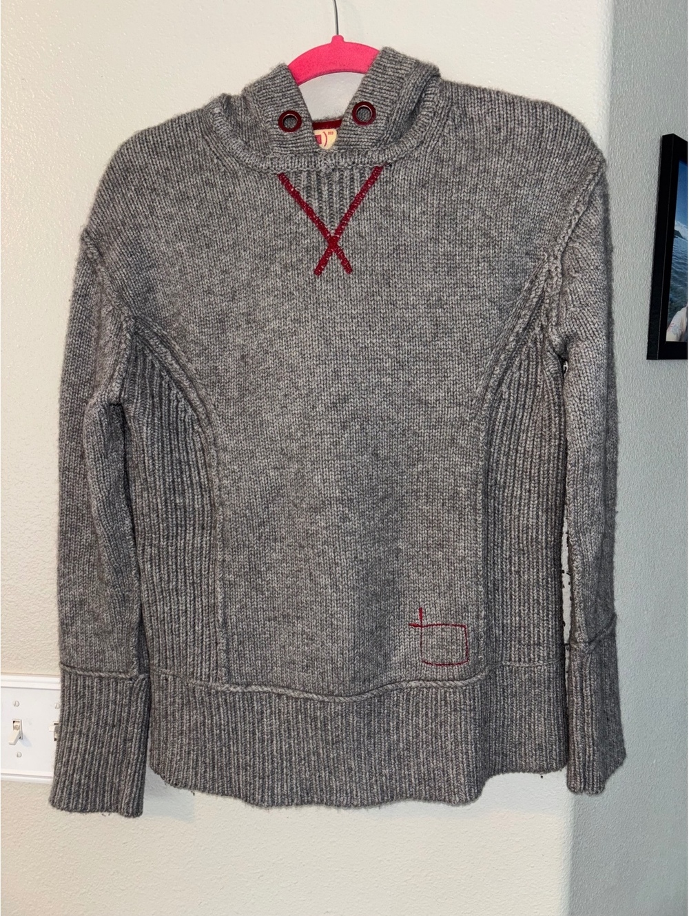 Vintage 2006 Product RED Gap 100% Cashmere Knit Hoodie Sweater Grey Size S